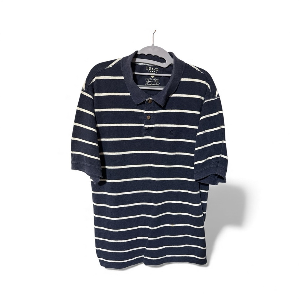 Izod Men's Striped Polo Shirt - Navy and White